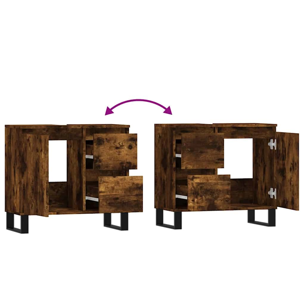 Dulap de baie, stejar afumat, 65x33x60 cm, lemn prelucrat