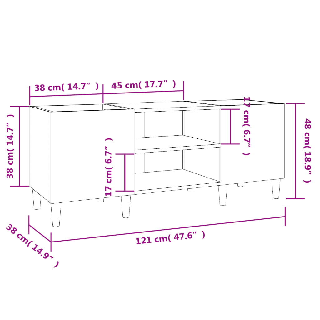 Dulap pentru discuri gri sonoma, 121x38x48 cm, lemn prelucrat