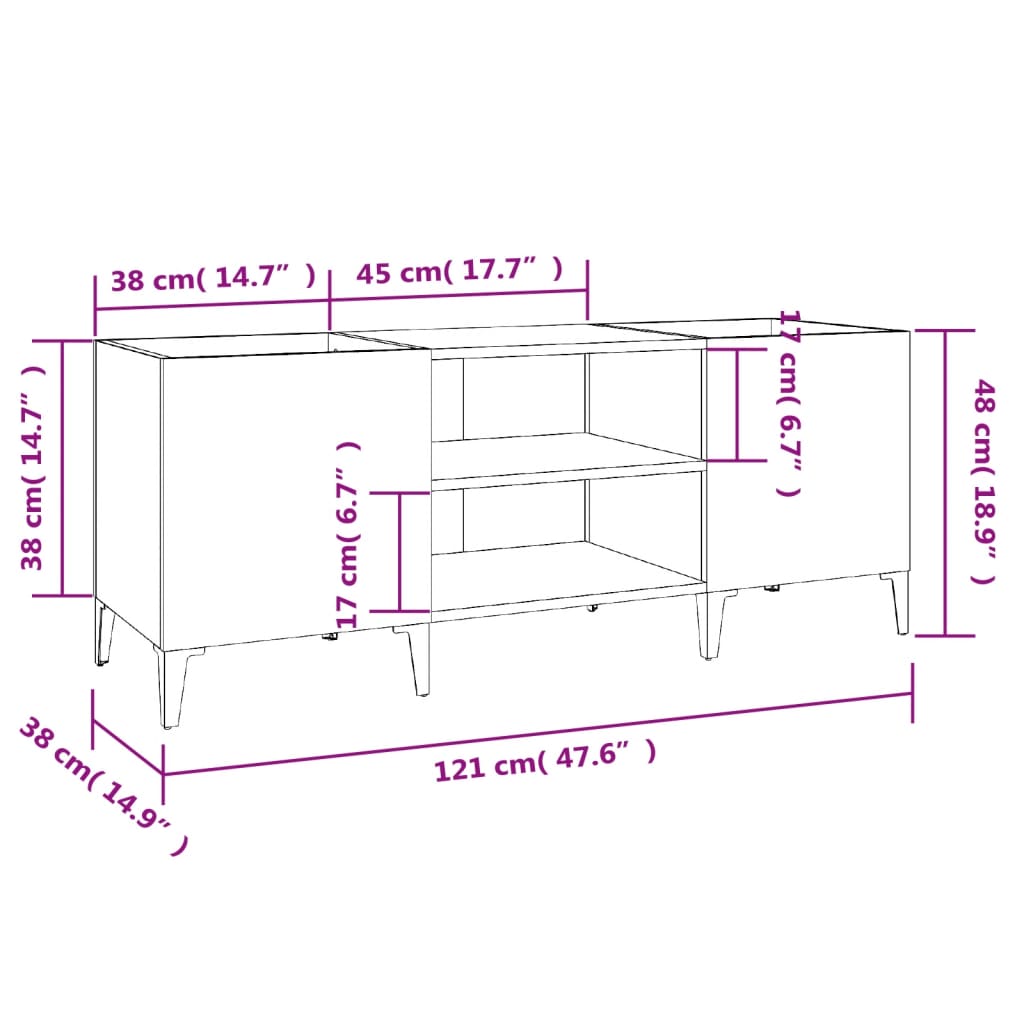 Dulap pentru discuri gri beton, 121x38x48 cm, lemn prelucrat