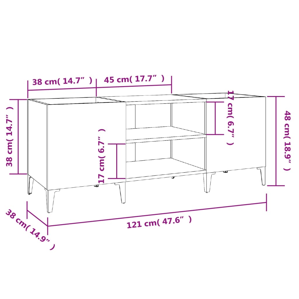 Dulap pentru discuri gri sonoma, 121x38x48 cm, lemn prelucrat