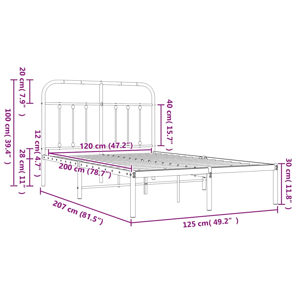Cadru de pat metalic cu tăblie, negru, 120x200 cm