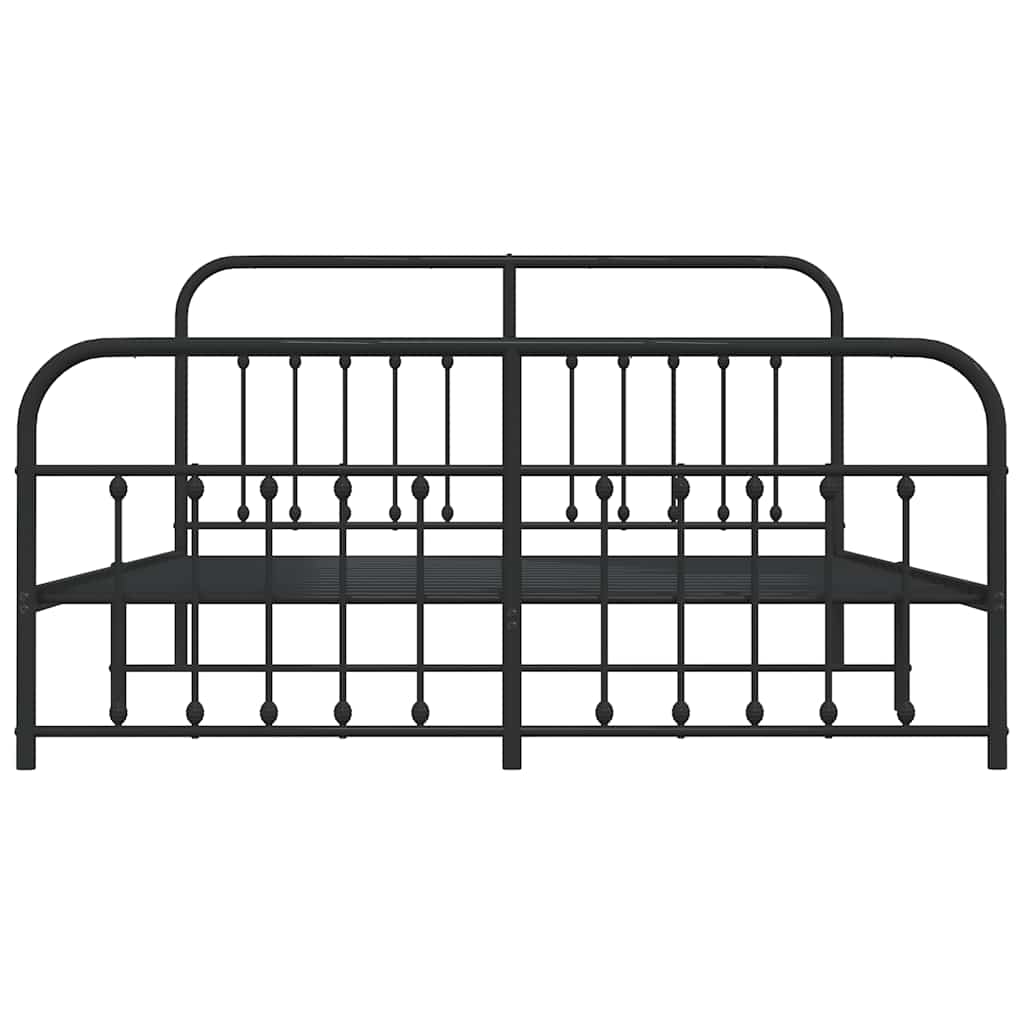 Cadru pat metalic cu tăblii de cap/picioare, negru, 183x213 cm