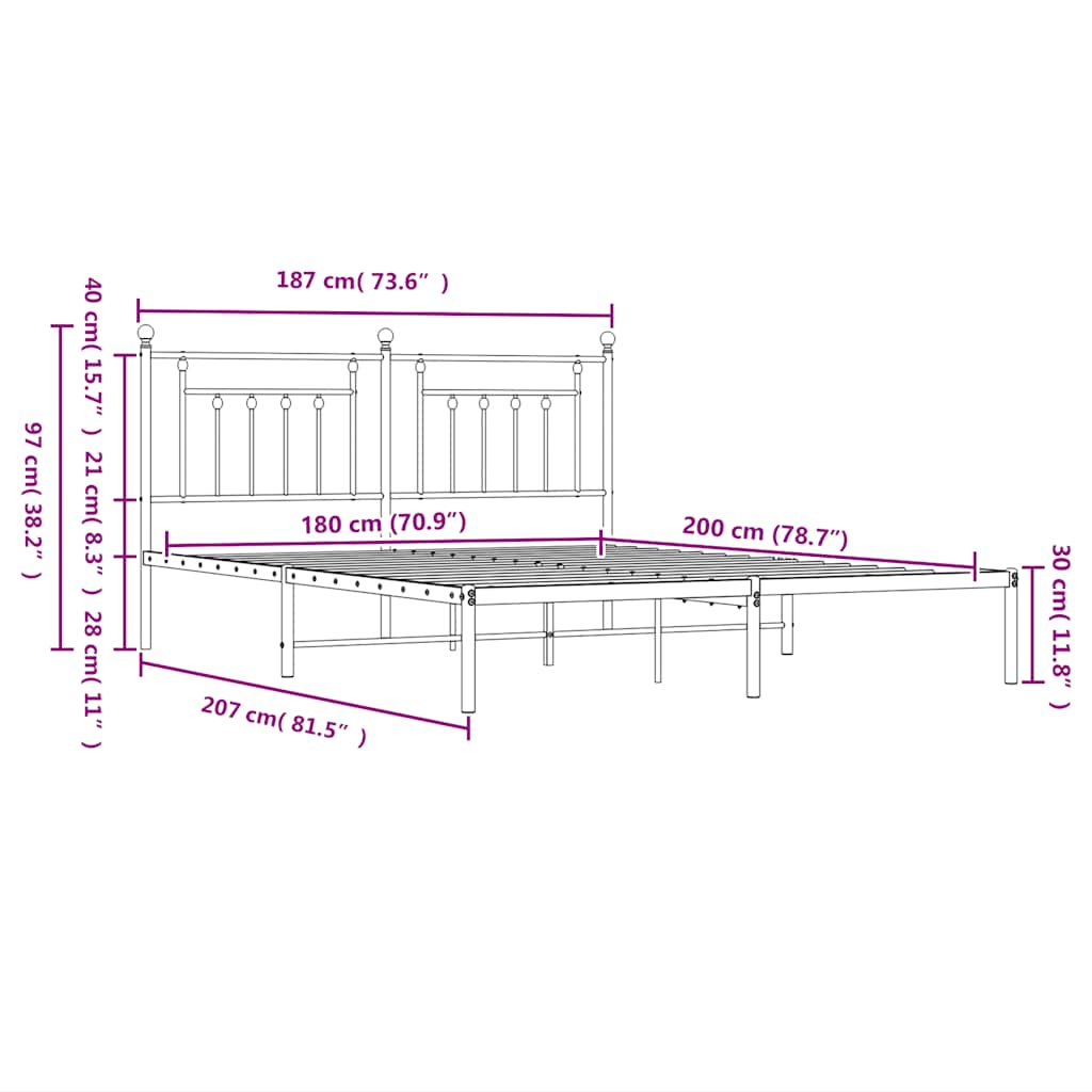 Cadru de pat metalic cu tăblie, alb, 180x200 cm