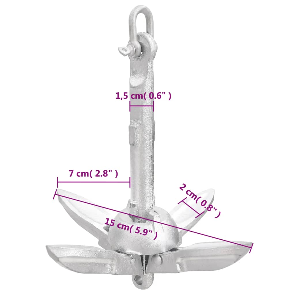 Ancoră pliabilă argintie 0,7 kg, fontă galvanizată la cald