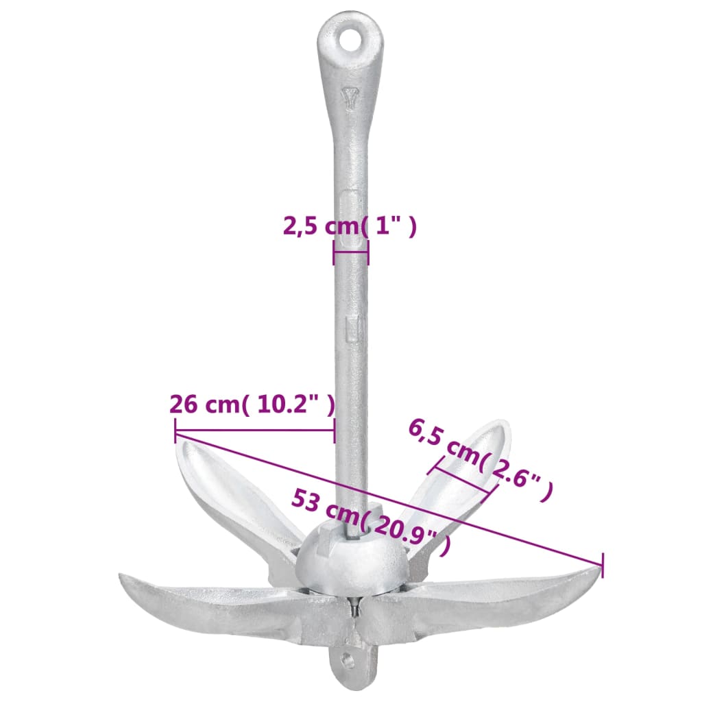 Ancoră pliabilă argintie 8 kg, fontă galvanizată la cald