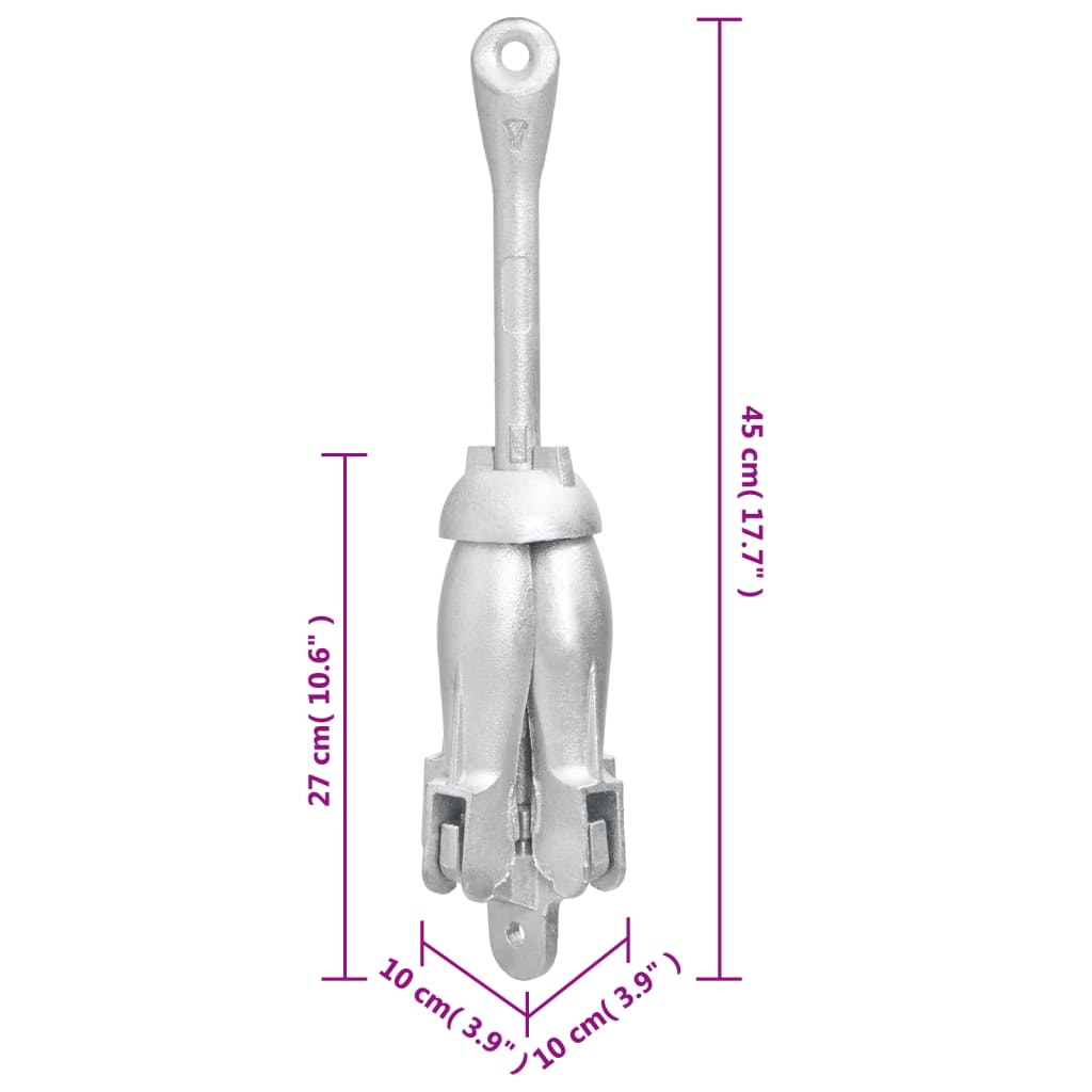 Ancoră pliabilă cu funie, 4 kg, fontă galvanizată la cald