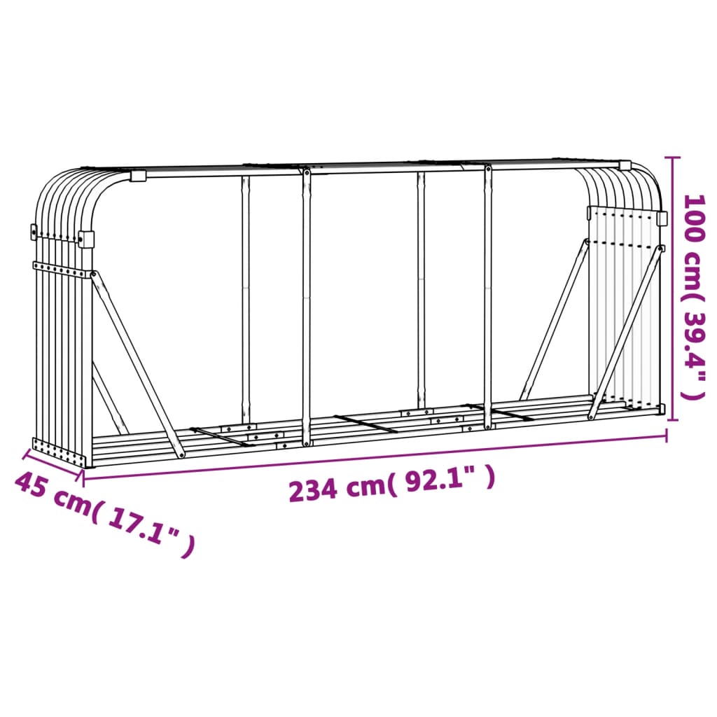 Suport pentru bușteni verde 234x45x100 cm oțel galvanizat