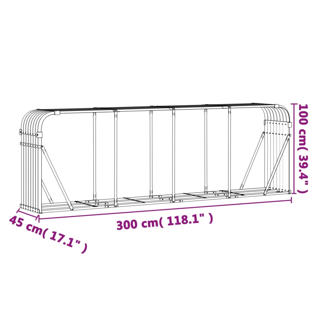 Suport pentru bușteni verde 300x45x100 cm oțel galvanizat