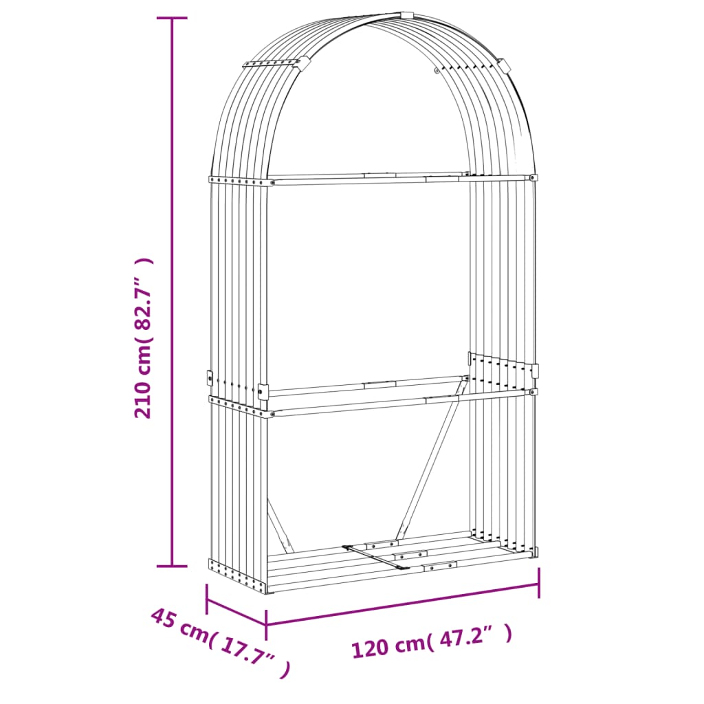 Suport de bușteni, gri deschis, 120x45x210 cm, oțel galvanizat