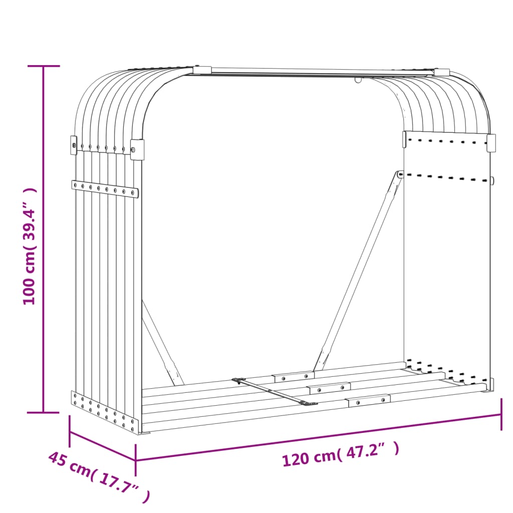 Suport de bușteni, antracit, 120x45x100 cm, oțel galvanizat