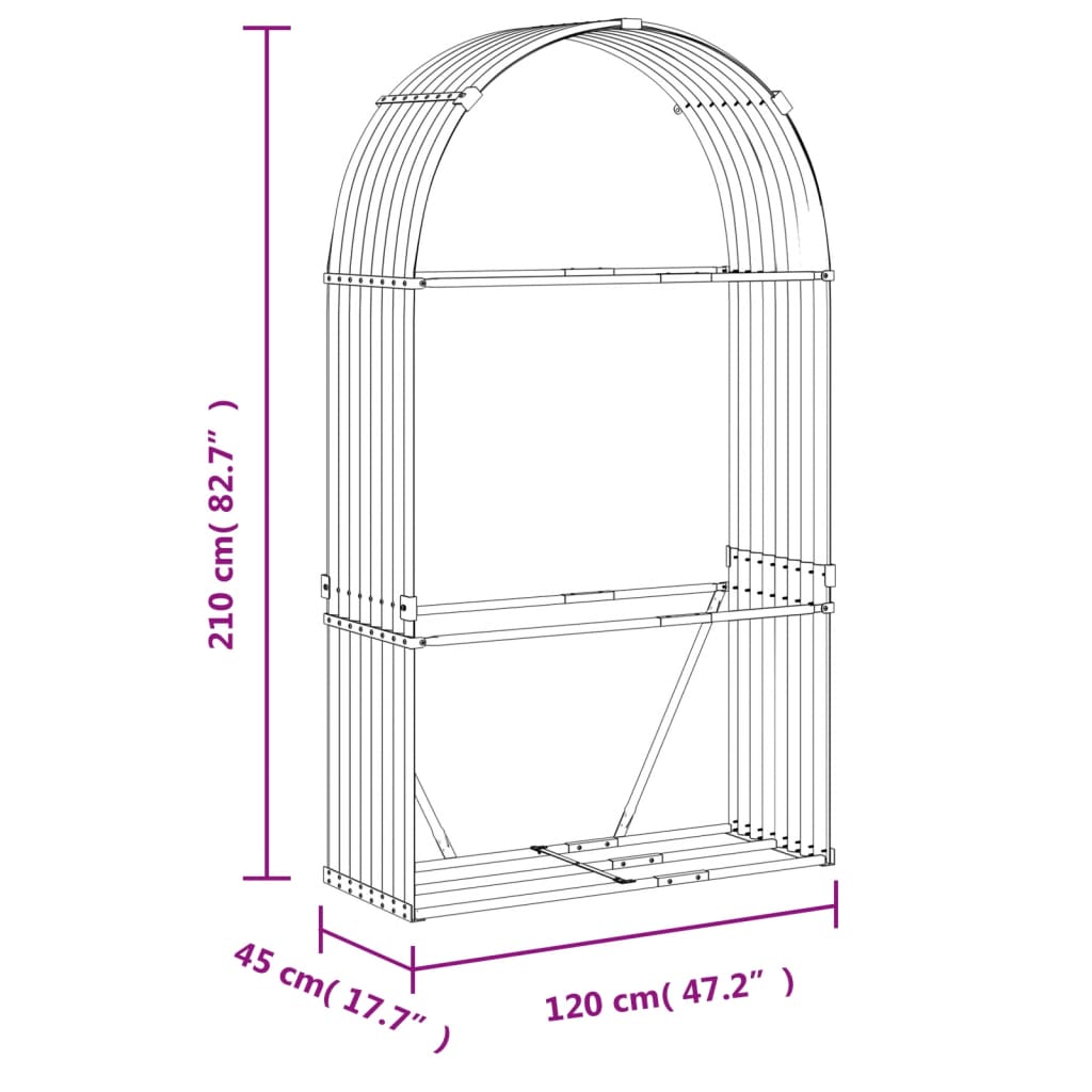 Suport de bușteni, maro deschis, 120x45x210 cm, oțel galvanizat