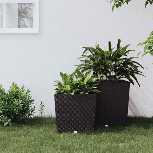 Jardinieră cu interior detașabil, maro, 21 / 32 L, PP ratan