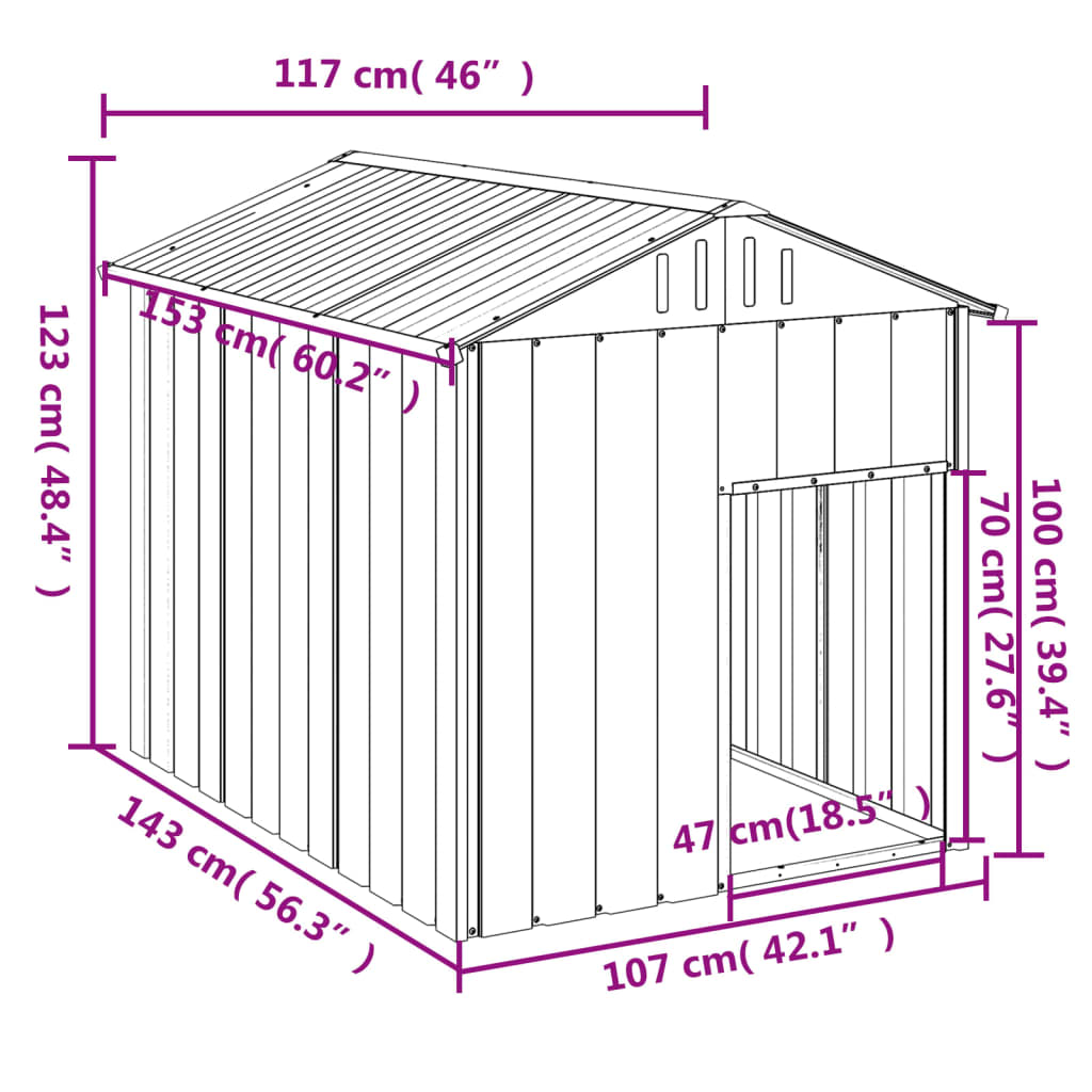 Cușcă câine cu acoperiș antracit 117x153x123 cm oțel galvanizat