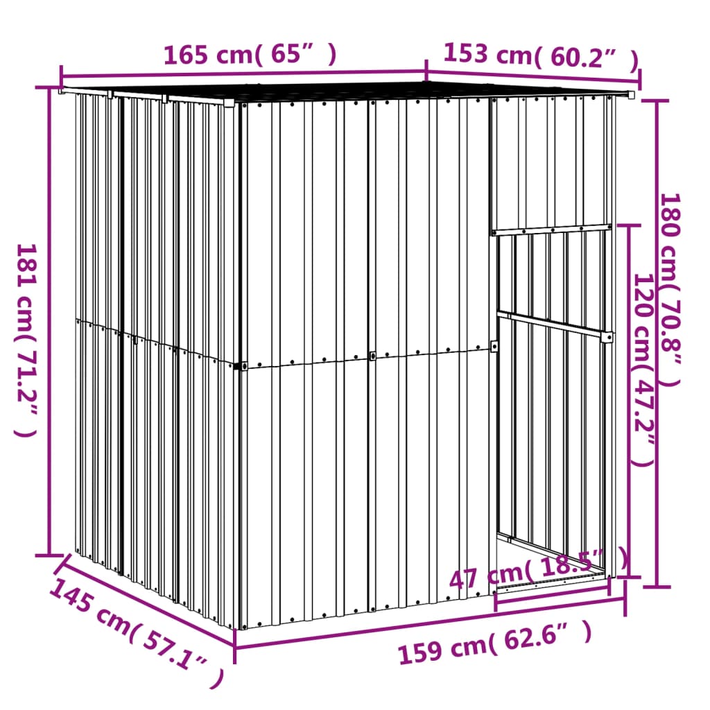 Cușcă câine acoperiș gri deschis 165x153x181 cm oțel galvanizat