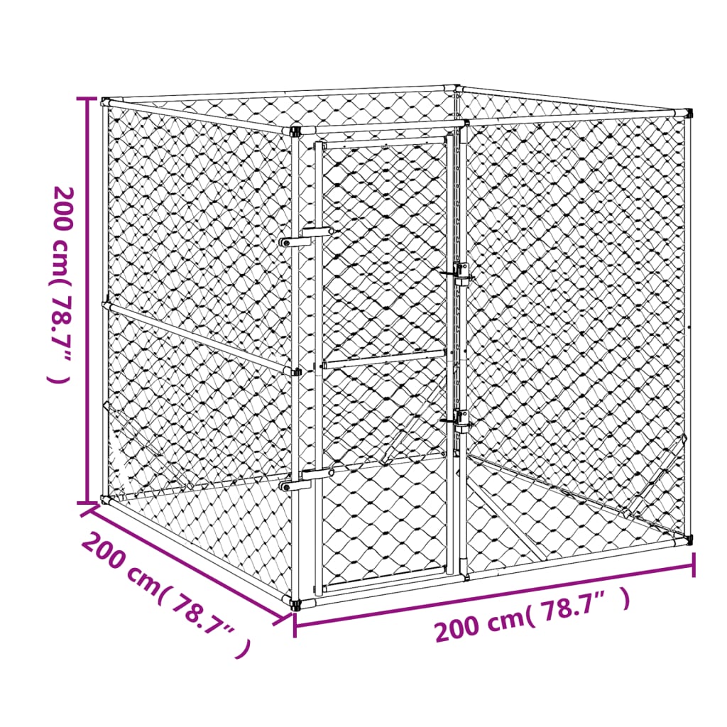 Padoc de exterior pentru câini argintiu 2x2x2 m oțel galvanizat