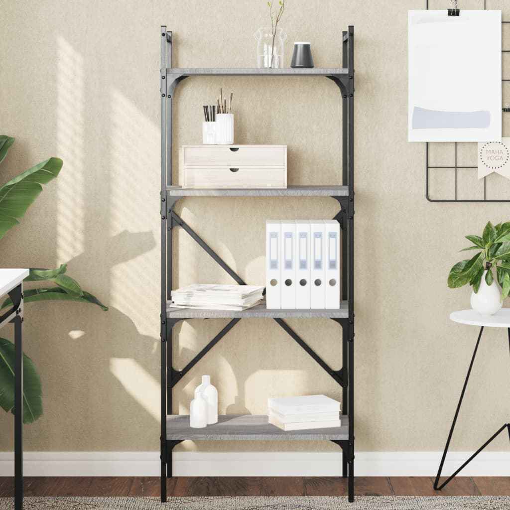 Bibliotecă cu 4 niveluri, gri sonoma, 56x31,5x138,5 cm, lemn