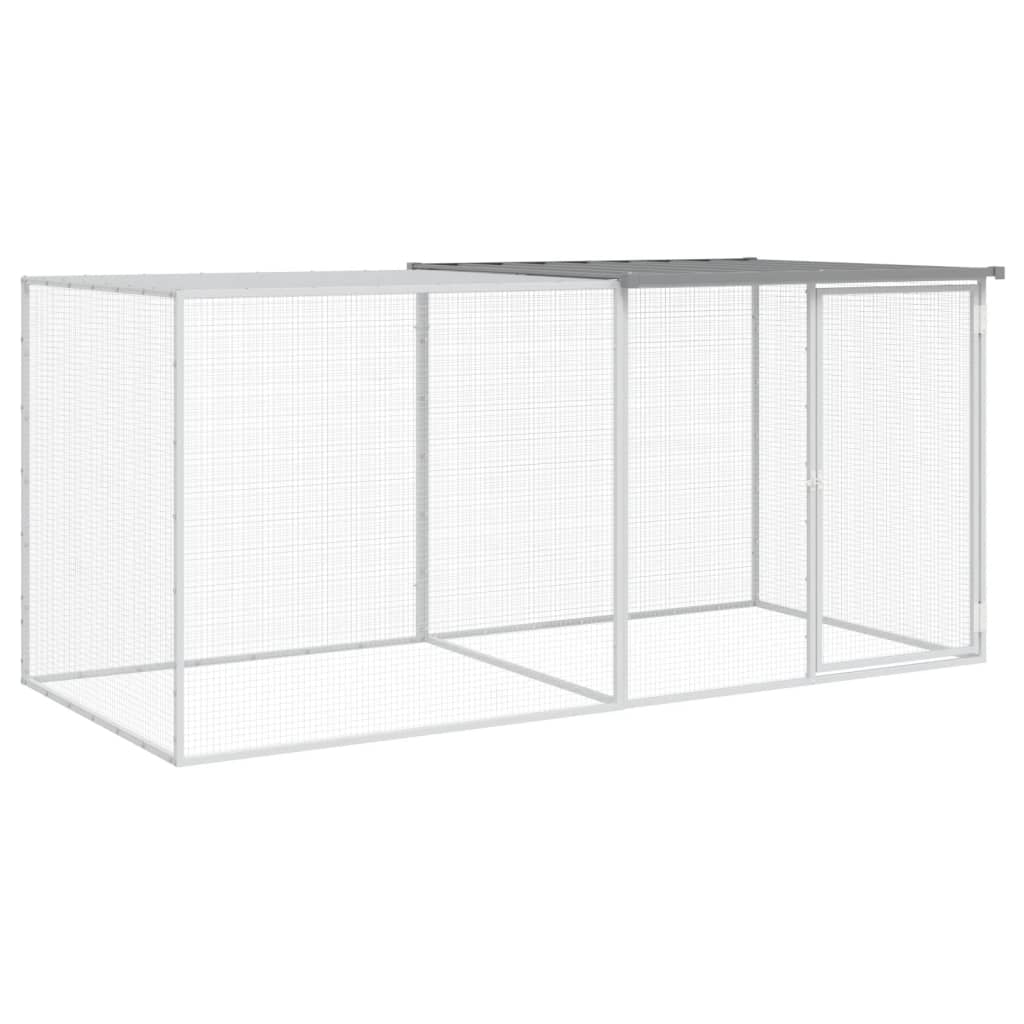 Coteț pui cu acoperiș gri deschis 203x98x90 cm oțel galvanizat