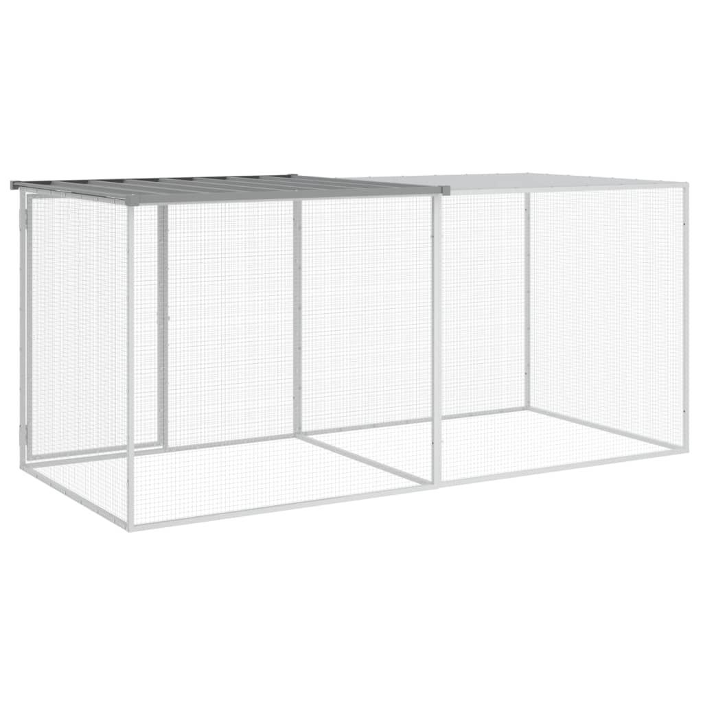 Coteț pui cu acoperiș gri deschis 203x98x90 cm oțel galvanizat