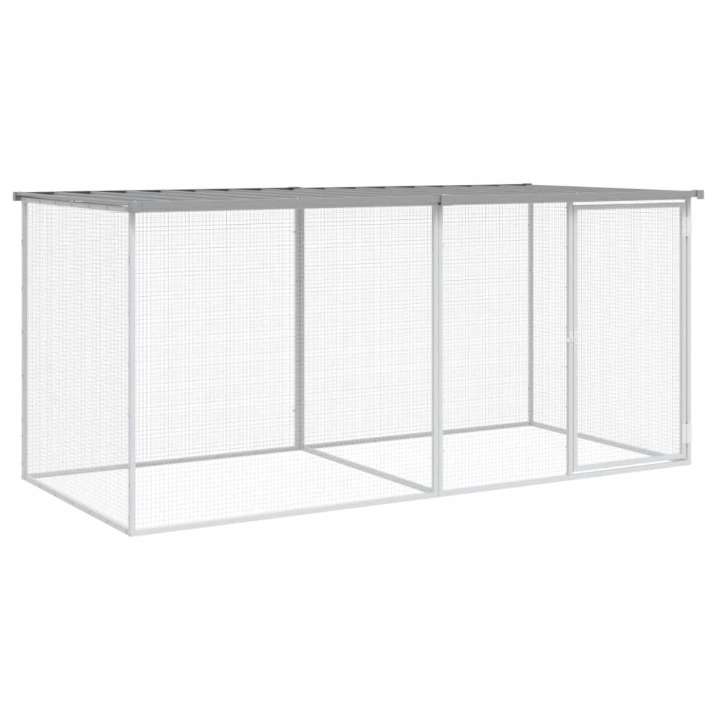 Coteț pui cu acoperiș gri deschis 203x98x90 cm oțel galvanizat