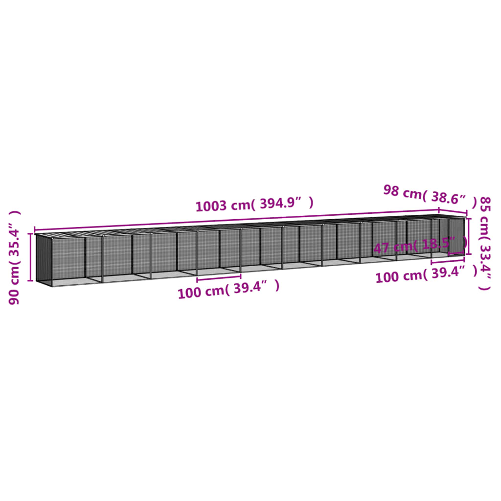 Coteț pui cu acoperiș gri deschis 1003x98x90 cm oțel galvanizat