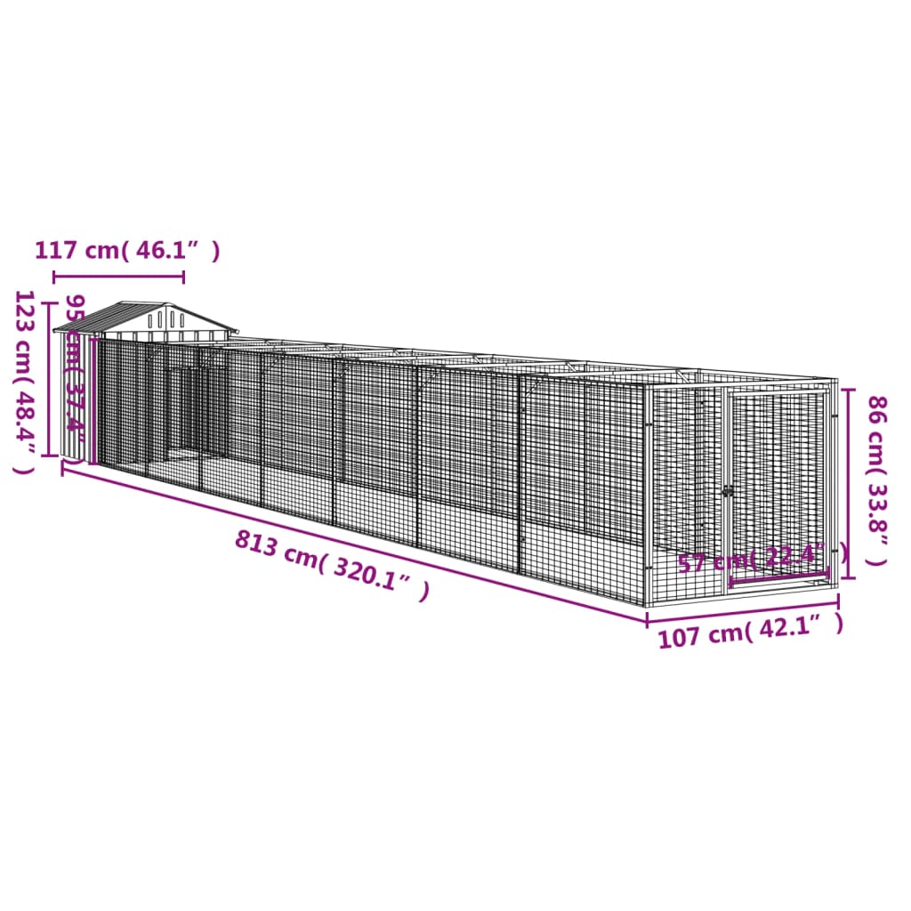 Cușcă câine cu acoperiș antracit 117x813x123 cm oțel galvanizat