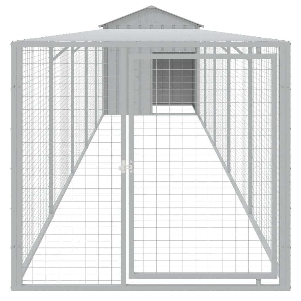 Coteț pui cu incintă gri deschis 117x609x123 cm oțel galvanizat