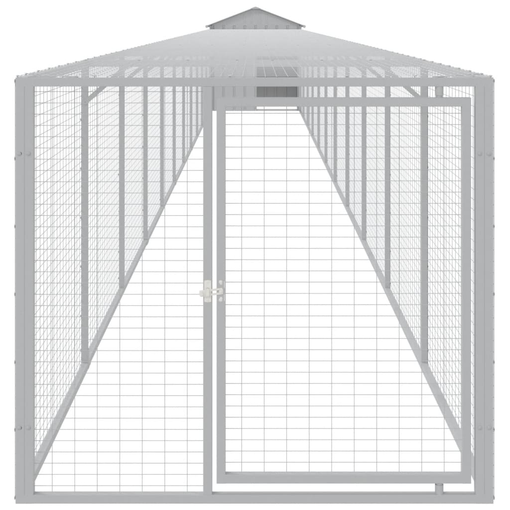 Coteț pui cu incintă gri deschis 117x1221x123cm oțel galvanizat