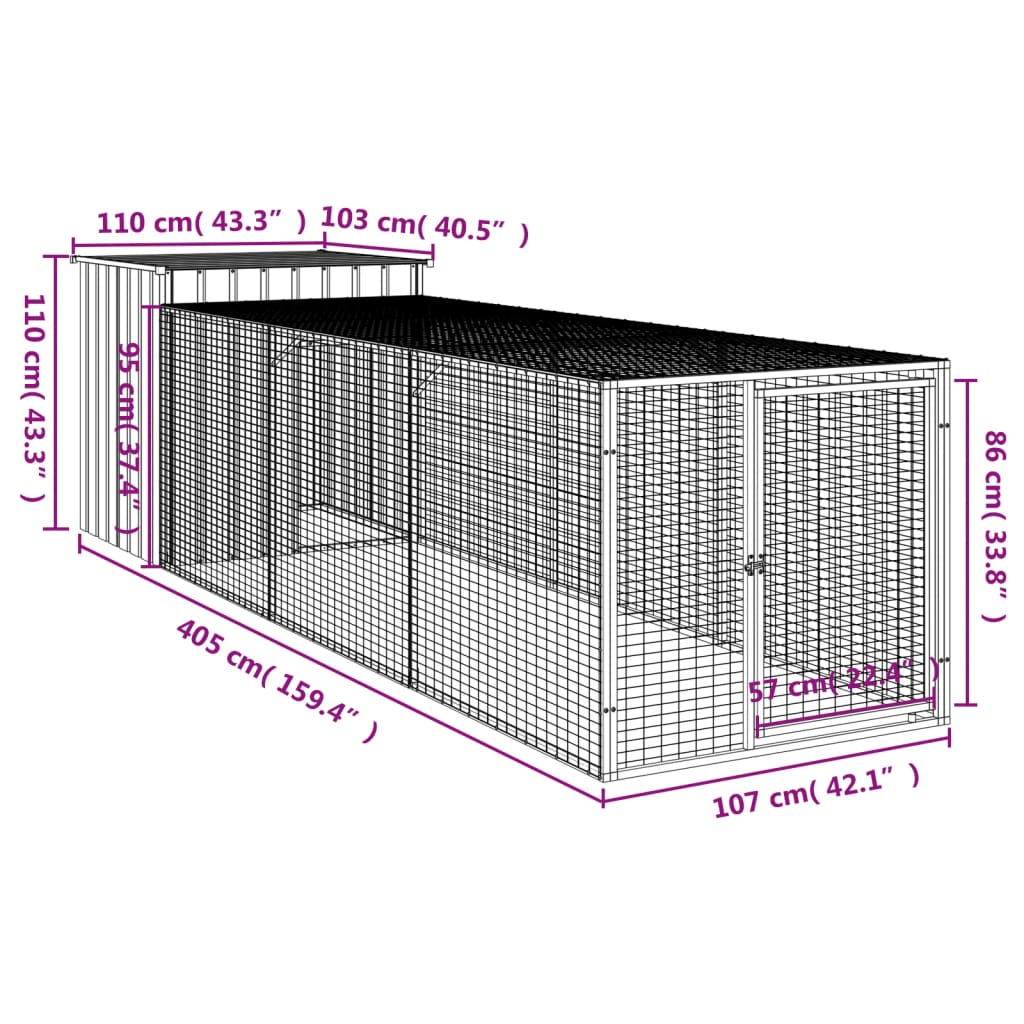 Coteț de pui cu incintă antracit 110x405x110 cm oțel galvanizat