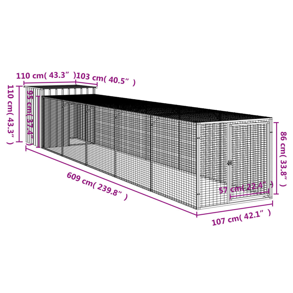 Coteț de pui cu incintă antracit 110x609x110 cm oțel galvanizat