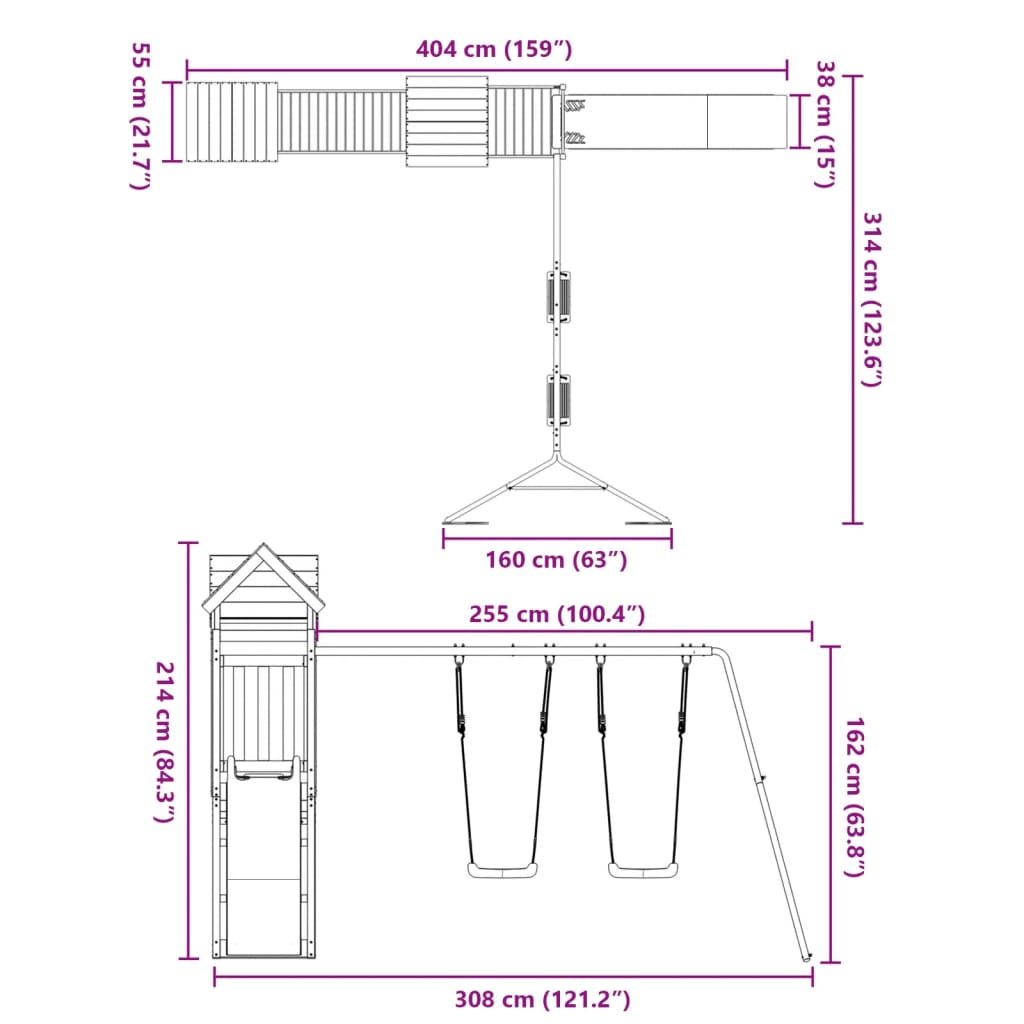 Set de joacă pentru exterior, lemn masiv de pin