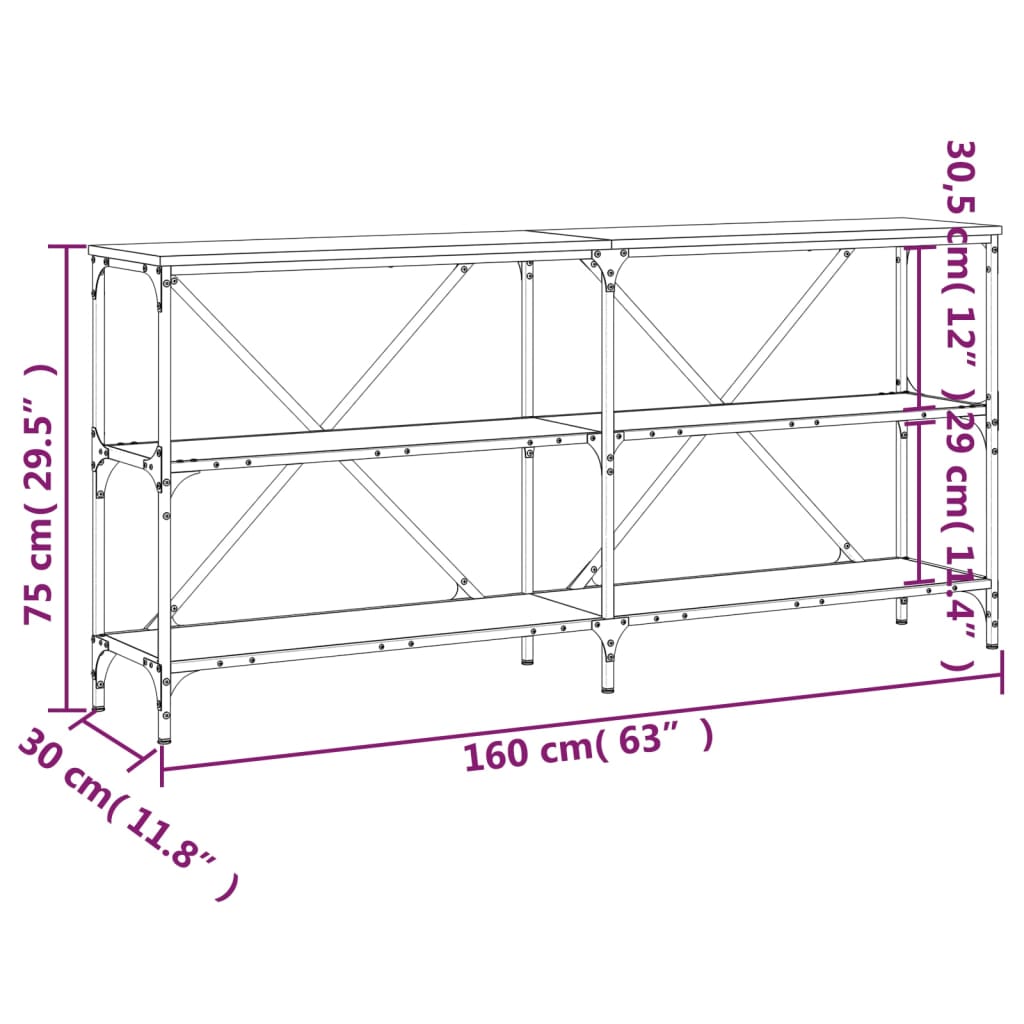 Masă consolă stejar sonoma 160x30x75 cm lemn prelucrat și fier