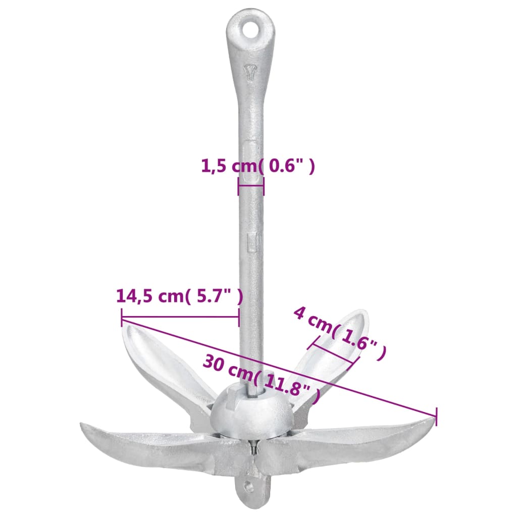 Ancoră pliabilă, argintiu, 1,5 kg, fier maleabil