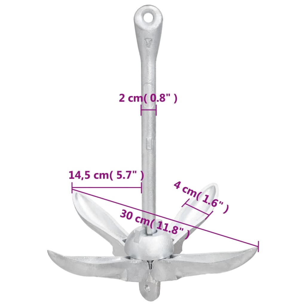 Ancoră pliabilă, argintiu, 2,5 kg, fier maleabil