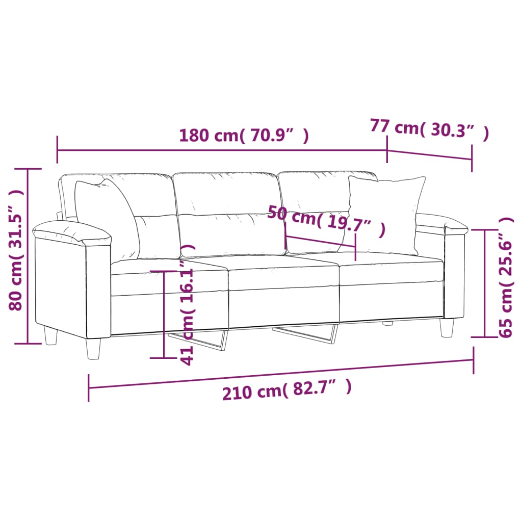 Canapea cu 3 locuri și perne, crem, 180 cm, microfibră