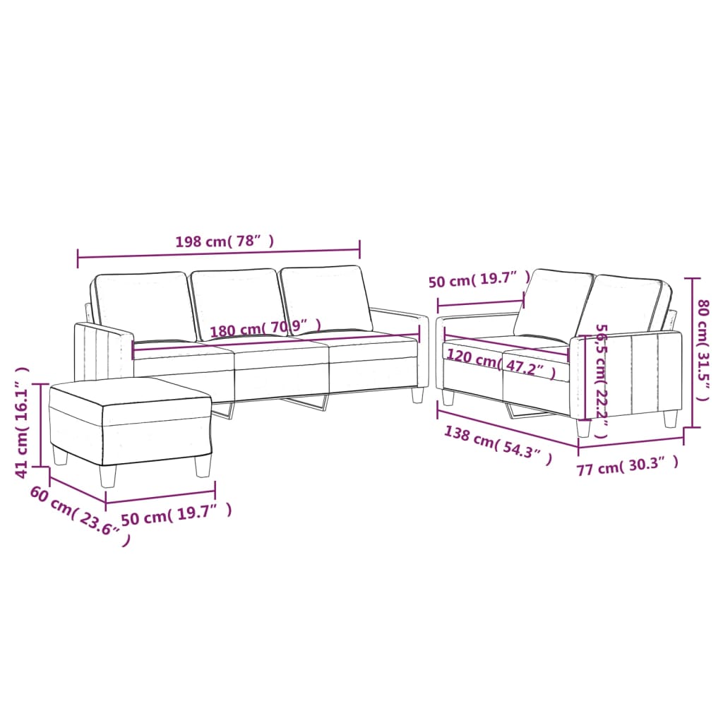 Set de canapele cu perne, 3 piese, albastru, catifea