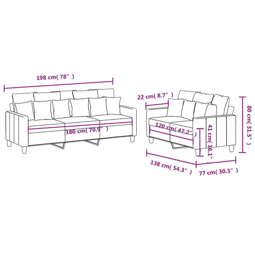 Set canapea cu perne, 2 piese, roșu vin, material textil