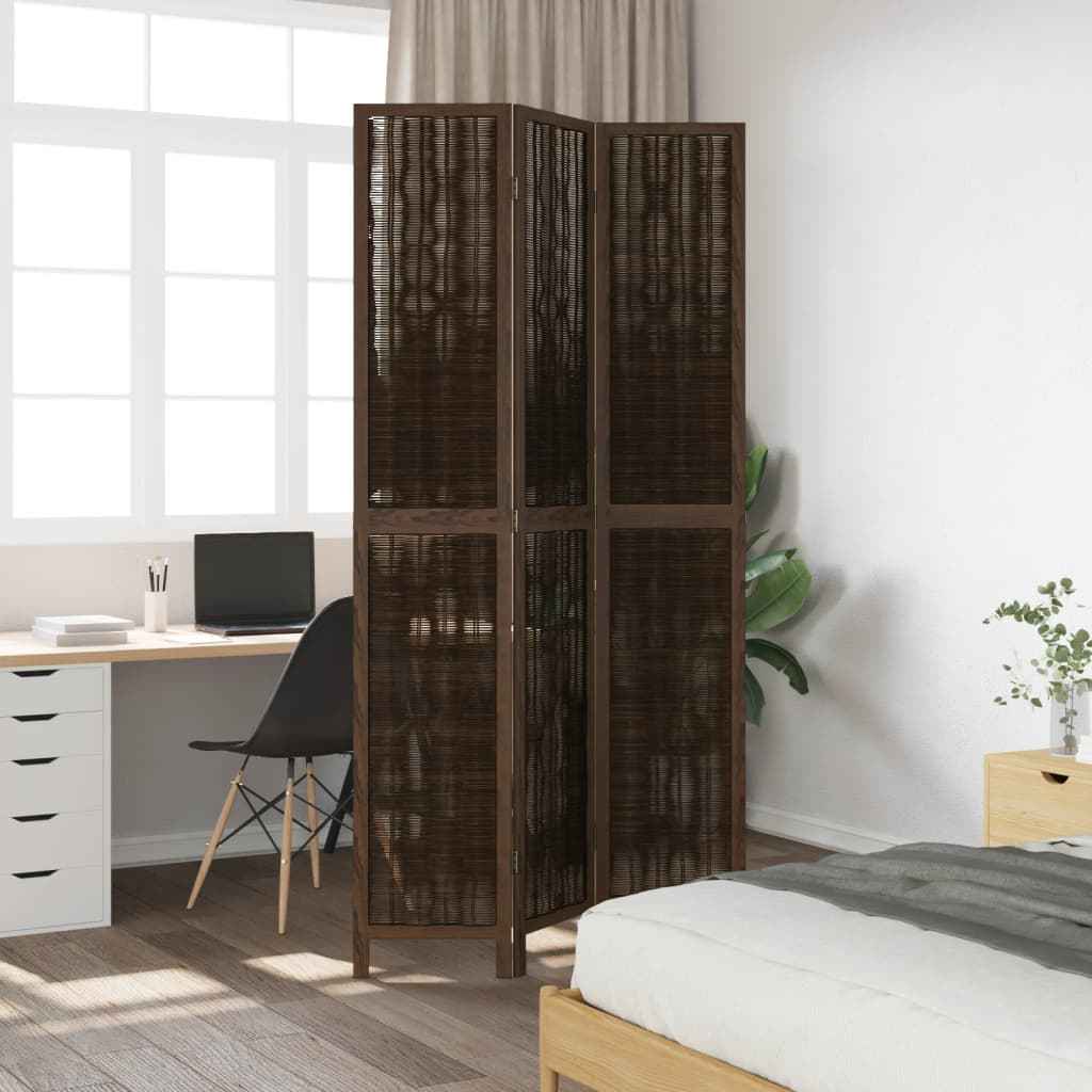 Paravan cameră 3 panouri, maro închis, lemn masiv paulownia