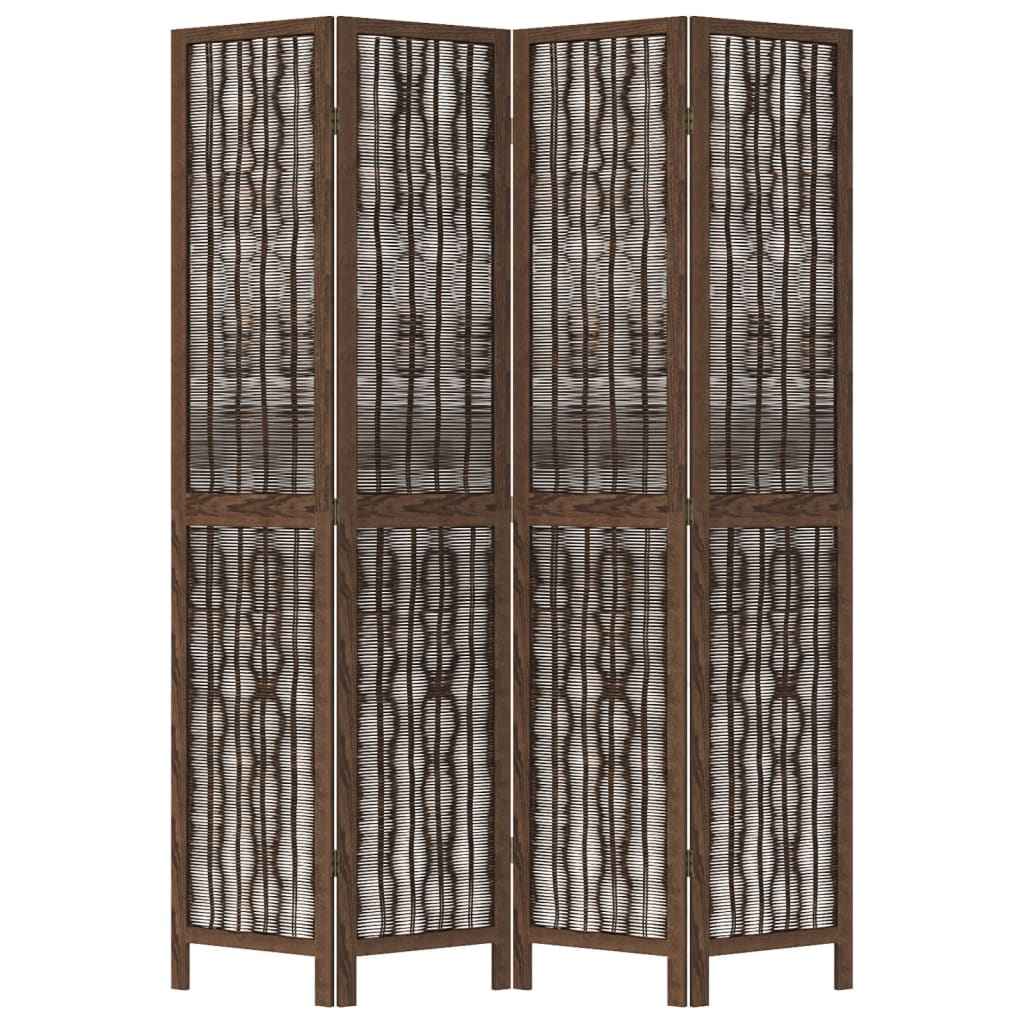 Paravan cameră 4 panouri, maro închis, lemn masiv paulownia