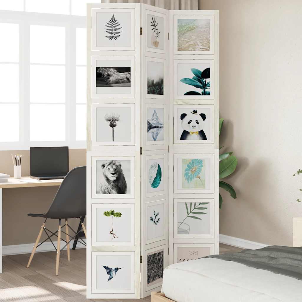 Paravan cameră 3 panouri, alb, lemn masiv paulownia