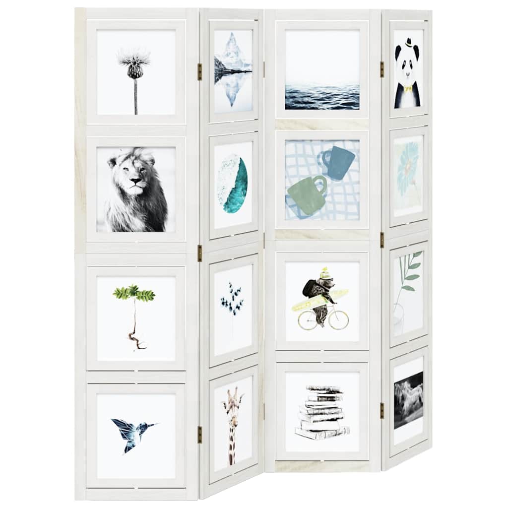 Paravan cameră 4 panouri, alb, lemn masiv paulownia