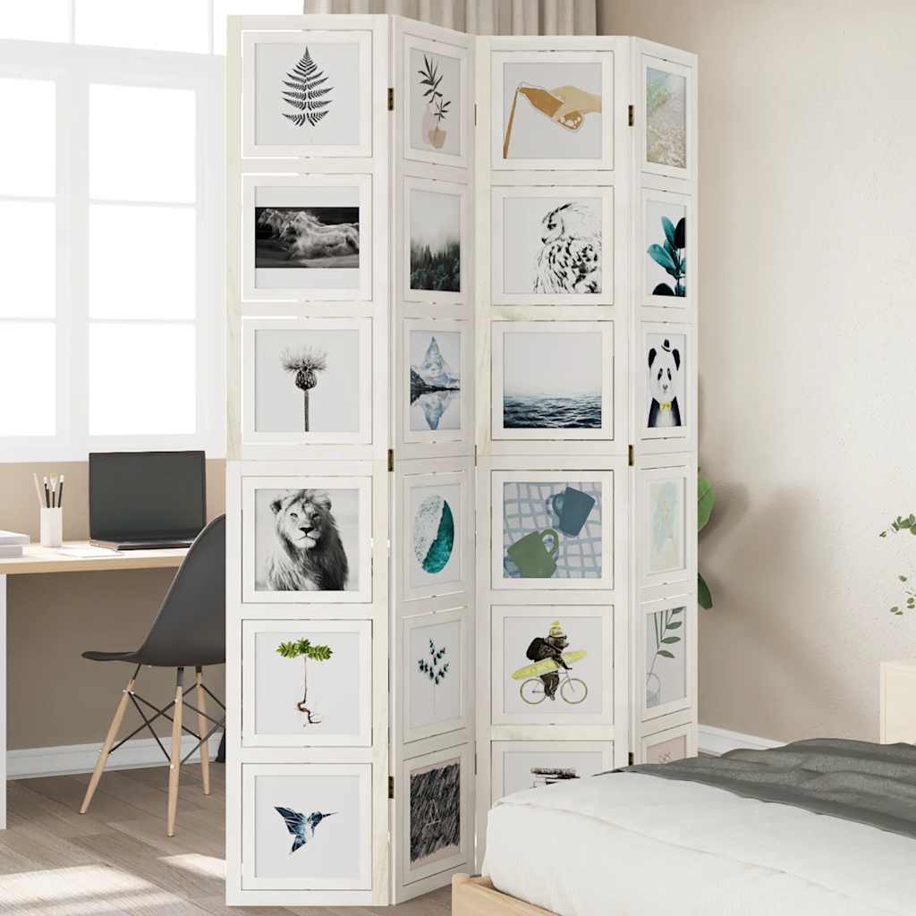 Paravan cameră 4 panouri, alb, lemn masiv paulownia