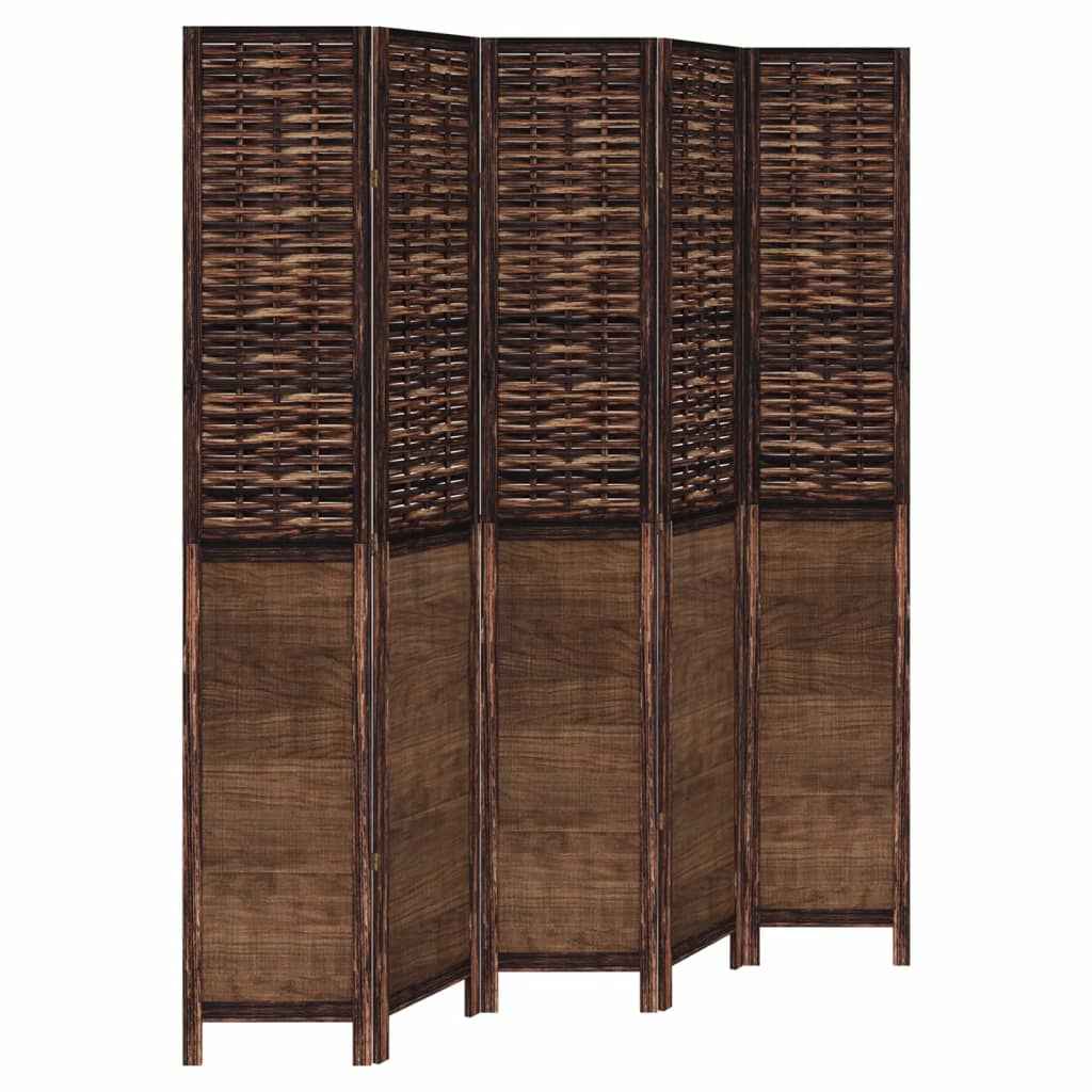 Paravan cameră 5 panouri, maro închis, lemn masiv paulownia