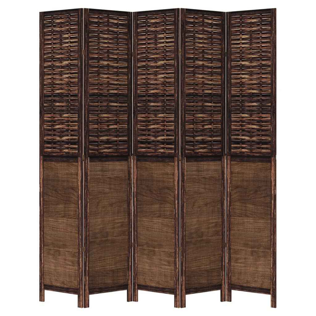 Paravan cameră 5 panouri, maro închis, lemn masiv paulownia