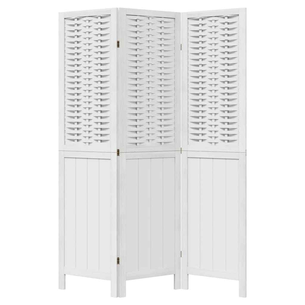 Paravan cameră 3 panouri, alb, lemn masiv paulownia