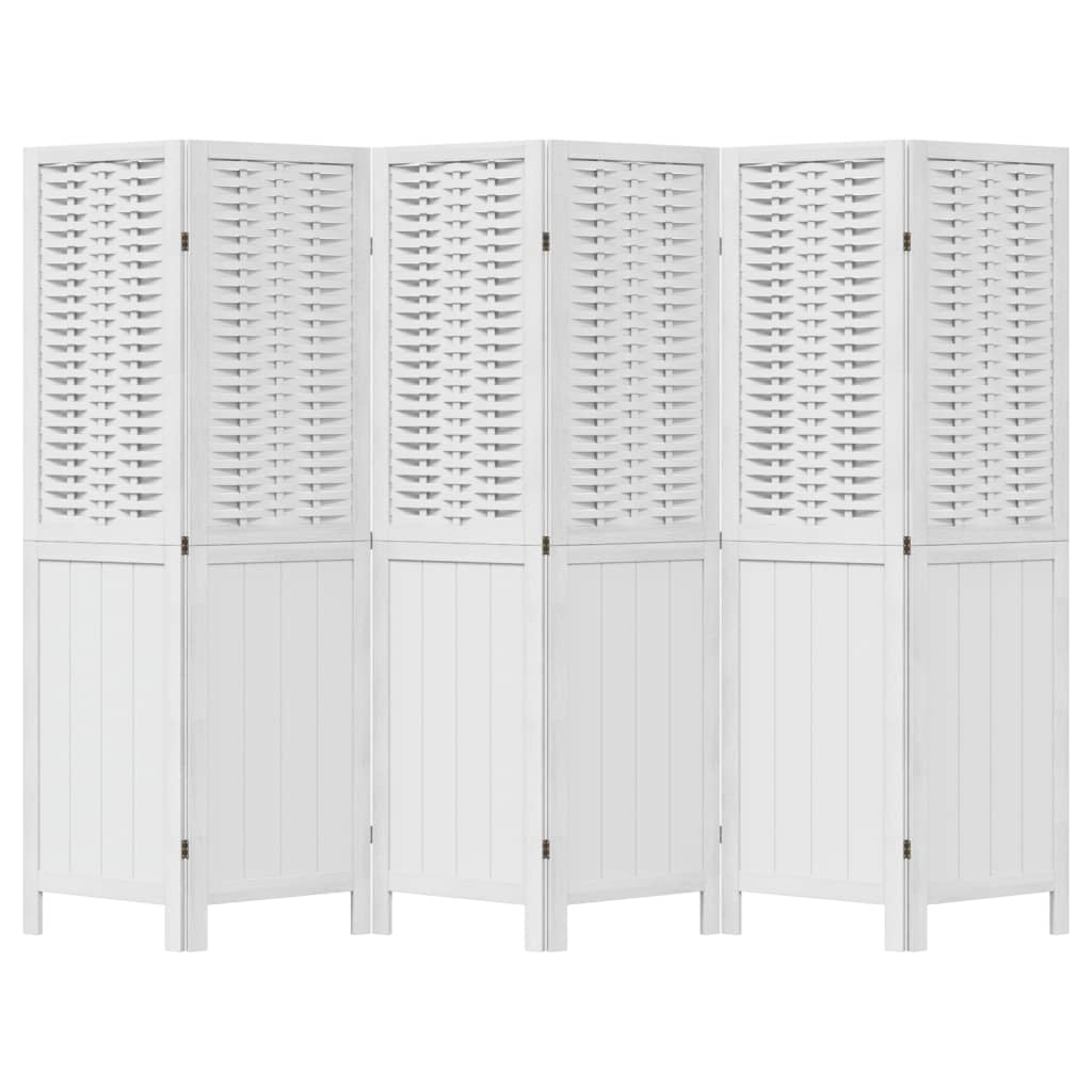 Paravan cameră 6 panouri, alb, lemn masiv paulownia