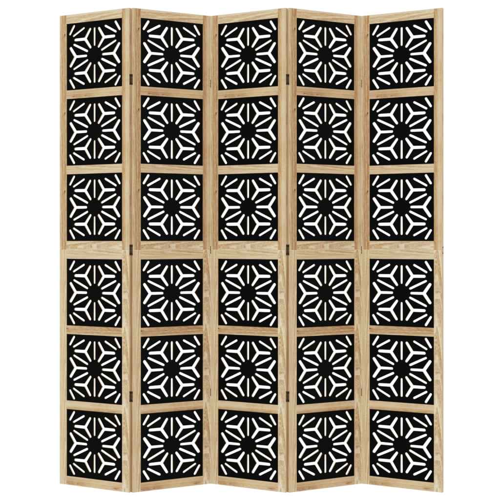 Paravan de cameră, 5 panouri, maro/negru, lemn masiv paulownia
