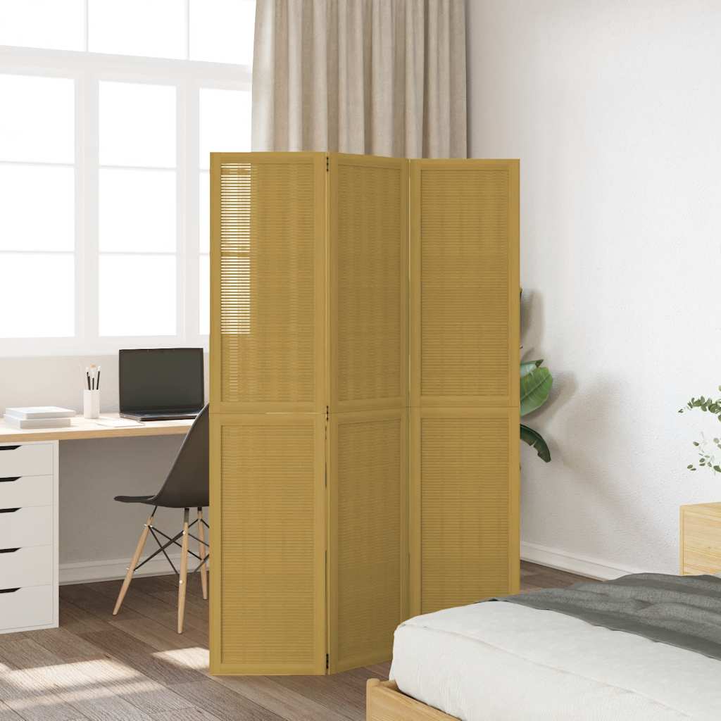 Paravan de cameră cu 3 panouri, maro, lemn masiv paulownia