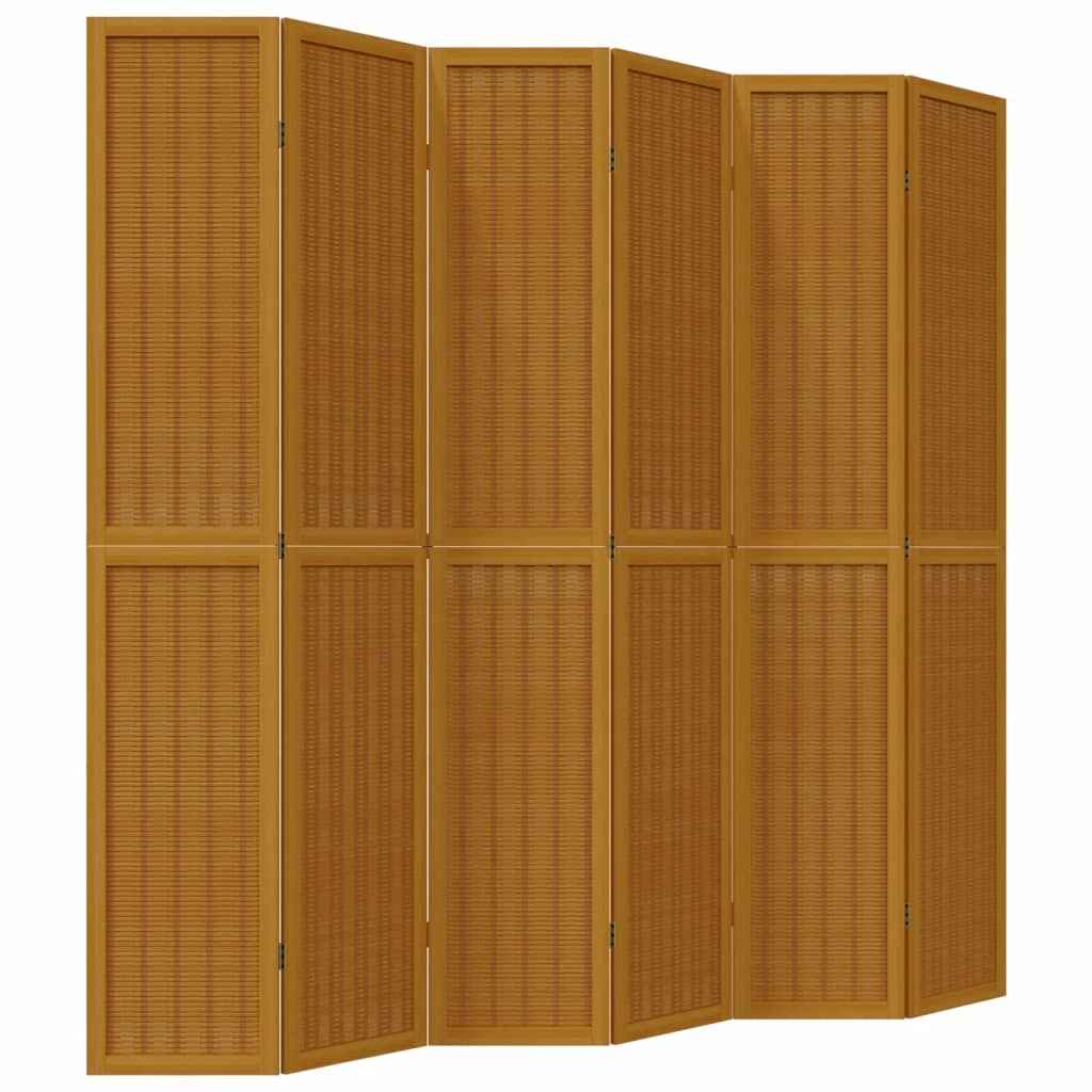 Paravan de cameră cu 6 panouri, maro, lemn masiv paulownia