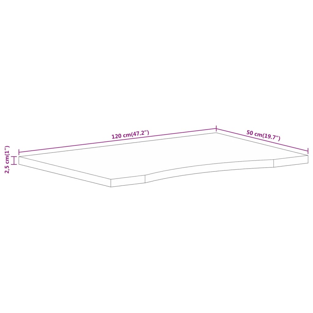 Blat birou cu decupaj curbat 120x50x2,5cm lemn masiv mango brut