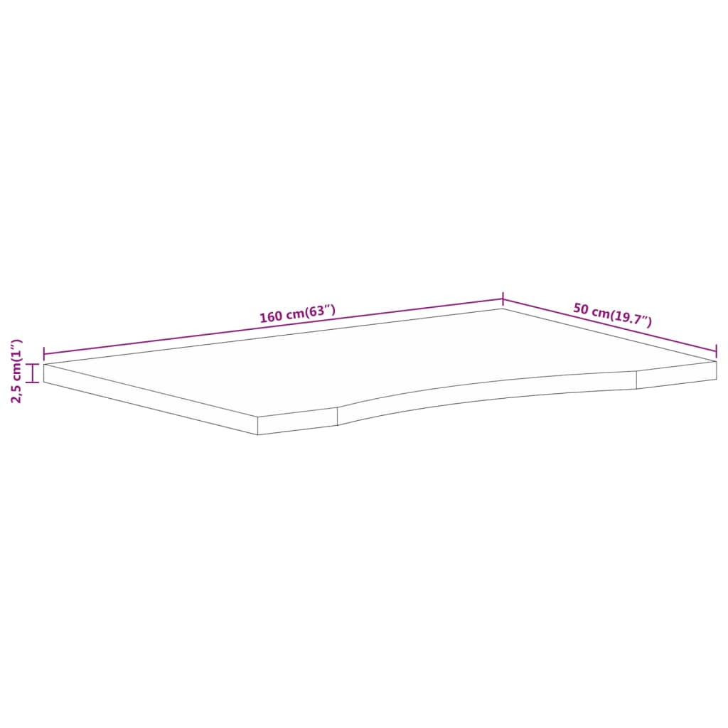 Blat birou cu decupaj curbat 160x50x2,5cm lemn masiv mango brut